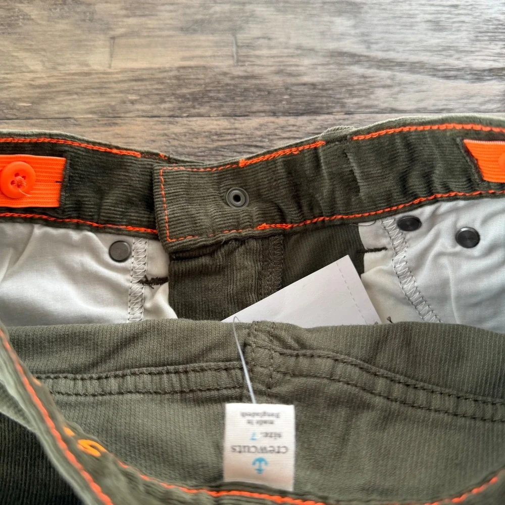 NWT Crewcuts J.Crew Boys Olive Green Straight Stretch Corduroy Pant Size 7 G7599
